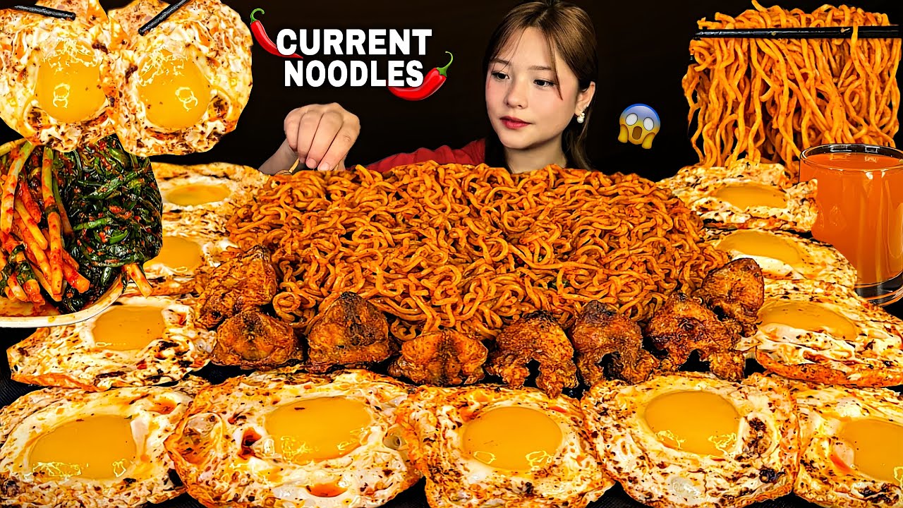 5 Pack Spicy Current Noodles🔥Spicy Chilly Oil Egg🥚Chicken Ass With Spicy Kimchi🌶️| Nepali Mukbang |