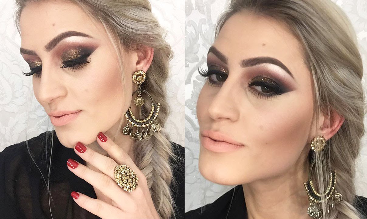 Maquiagem com Glitter Bronze e muito Glamour Por Bárbara Thais