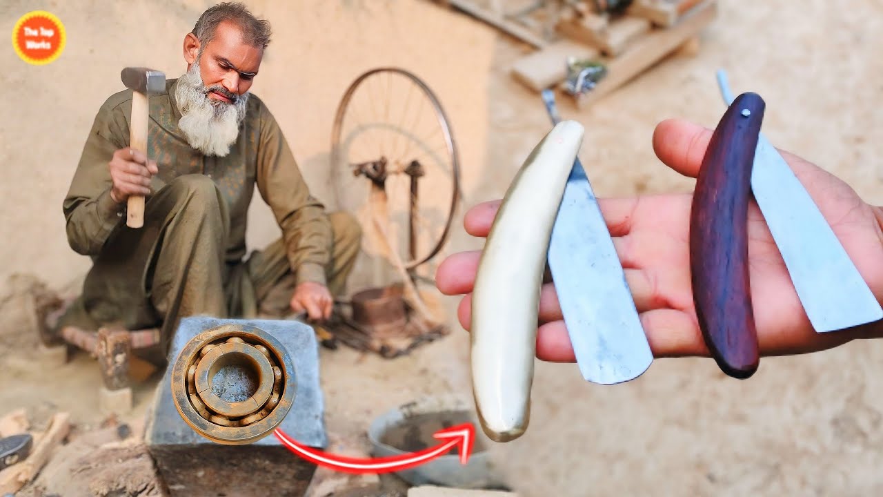 Incredible Process of making Two Straight razors from an old Rusty Bearing