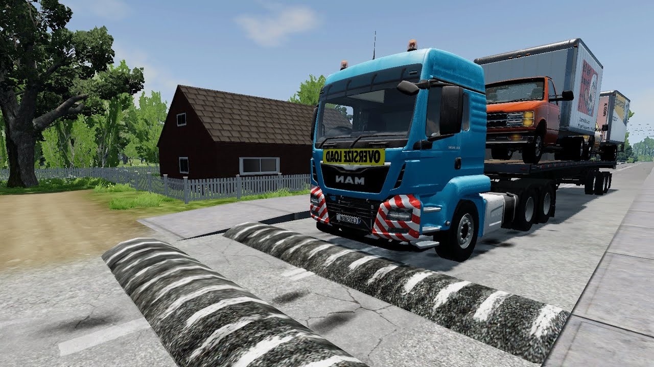 Trucks Cars Vs Massive Speed Bumps – Cars Vs Upside Down Speed Bump - BeamNG Drive