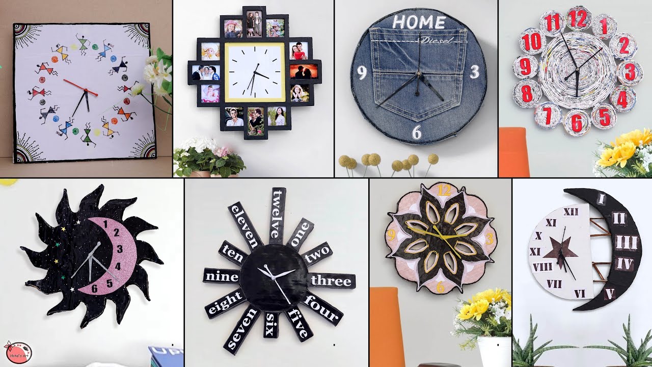 10 Beautiful Design Wall Clock Making || Best Out of Waste