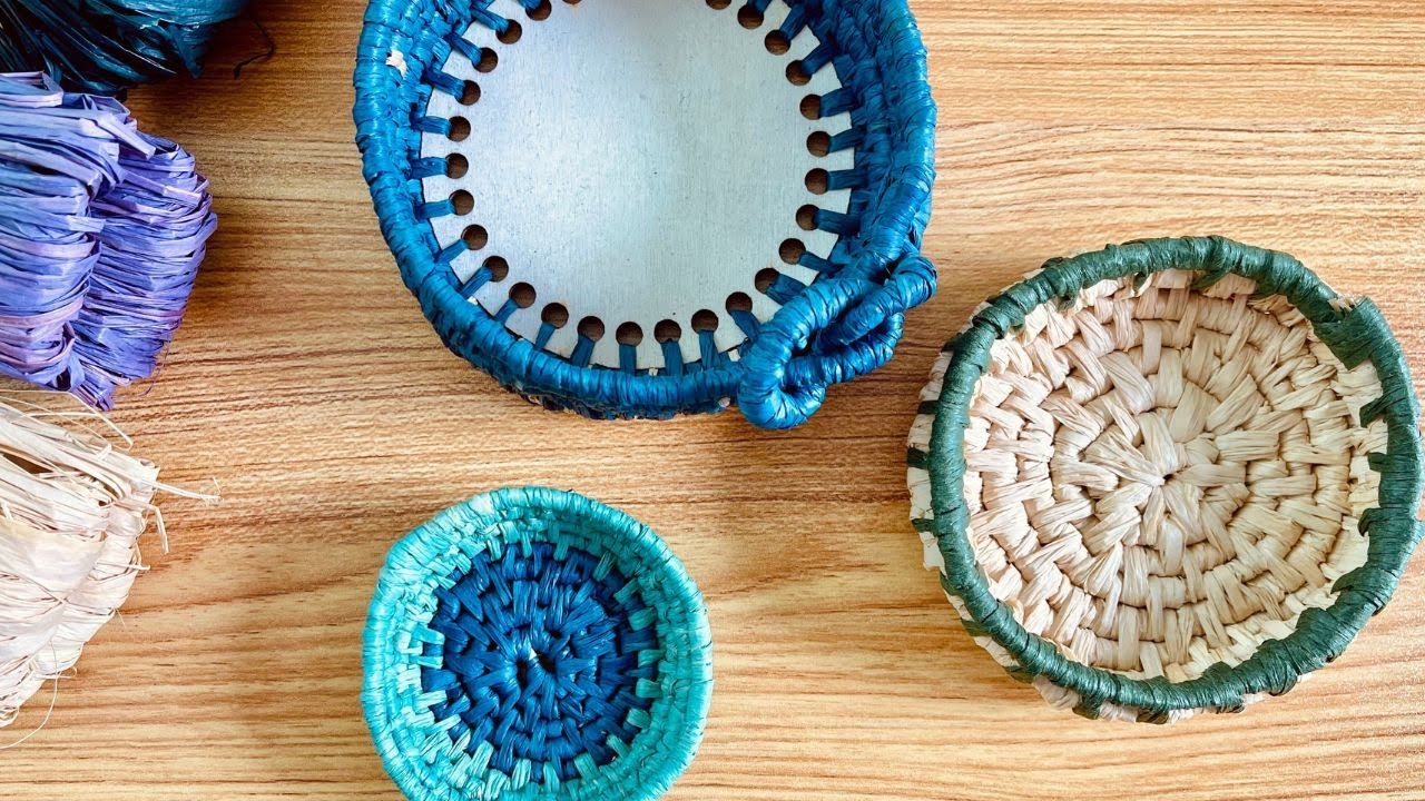 Coiled Basket with Raffia and a Wooden Base