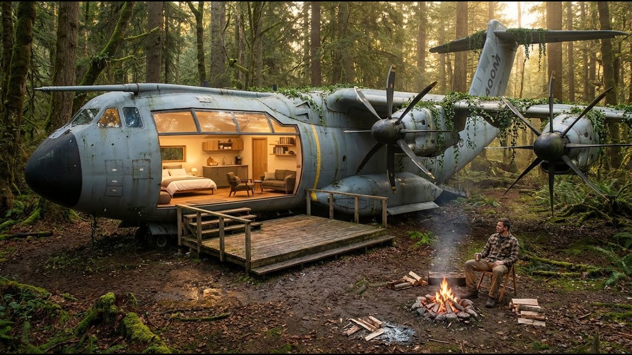 Building a house in an Abandoned A400M Atlas in the Forest (Full ASMR Process)