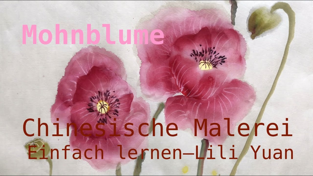 Chinese painting flower-poppy, Chinesische Malerei einfach lernen-Mohnblume, Lili Yuan