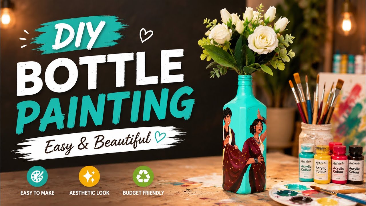 Glass Bottle Art | Acrylic Painting | Bottle DIY