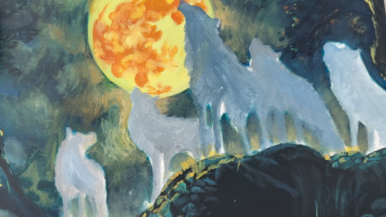 ASMR Oil Painting | Painting the Wolves Base Layer (Grey) | Wolves Howling #13