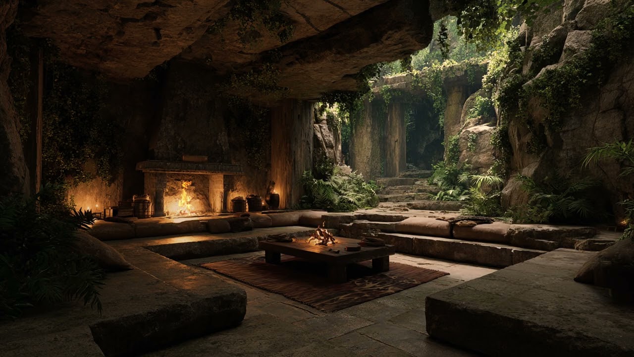 Violent Night Rainstorm Echoing Through a Remote Cave | Intense Thunder Atmosphere 🌧️🌩️