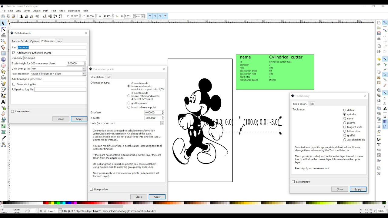 Use Inkscape to create .nc files for engraving or milling by modified cnc Sieg SX0