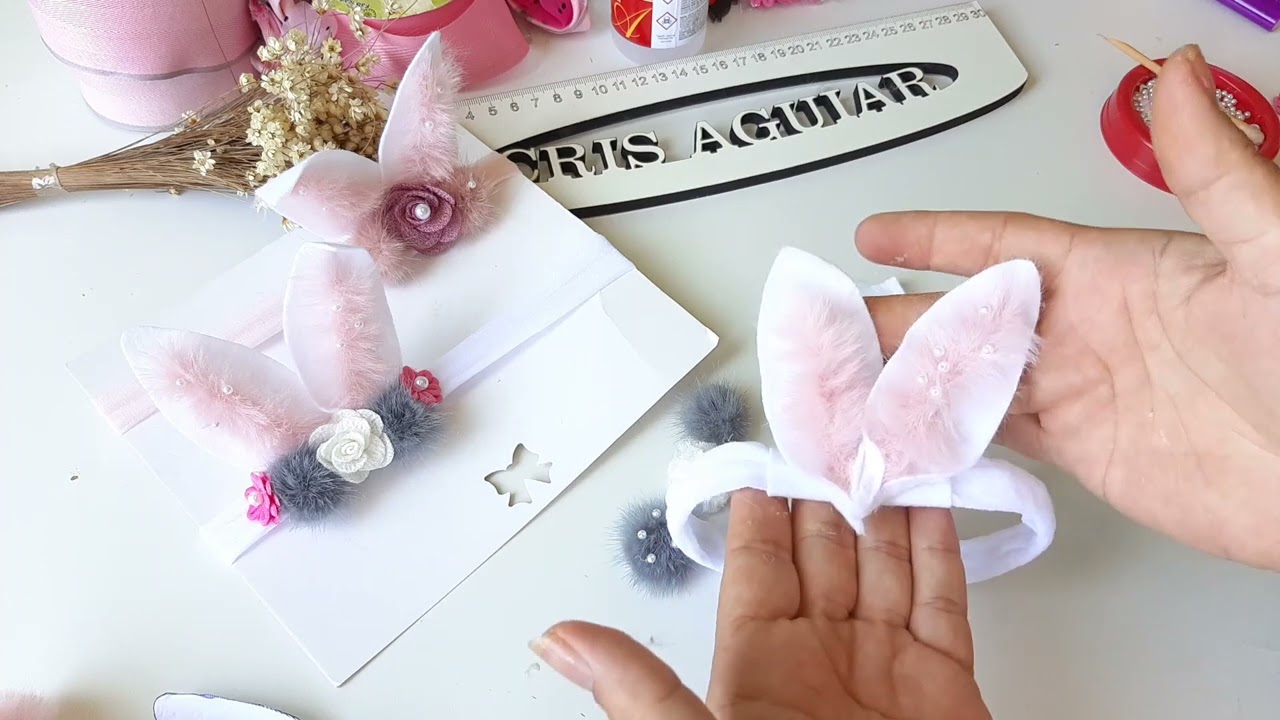 orelha de coelhinho na faixinha !!! Como deixar em pé? Vem ver 🎀🐰🐇