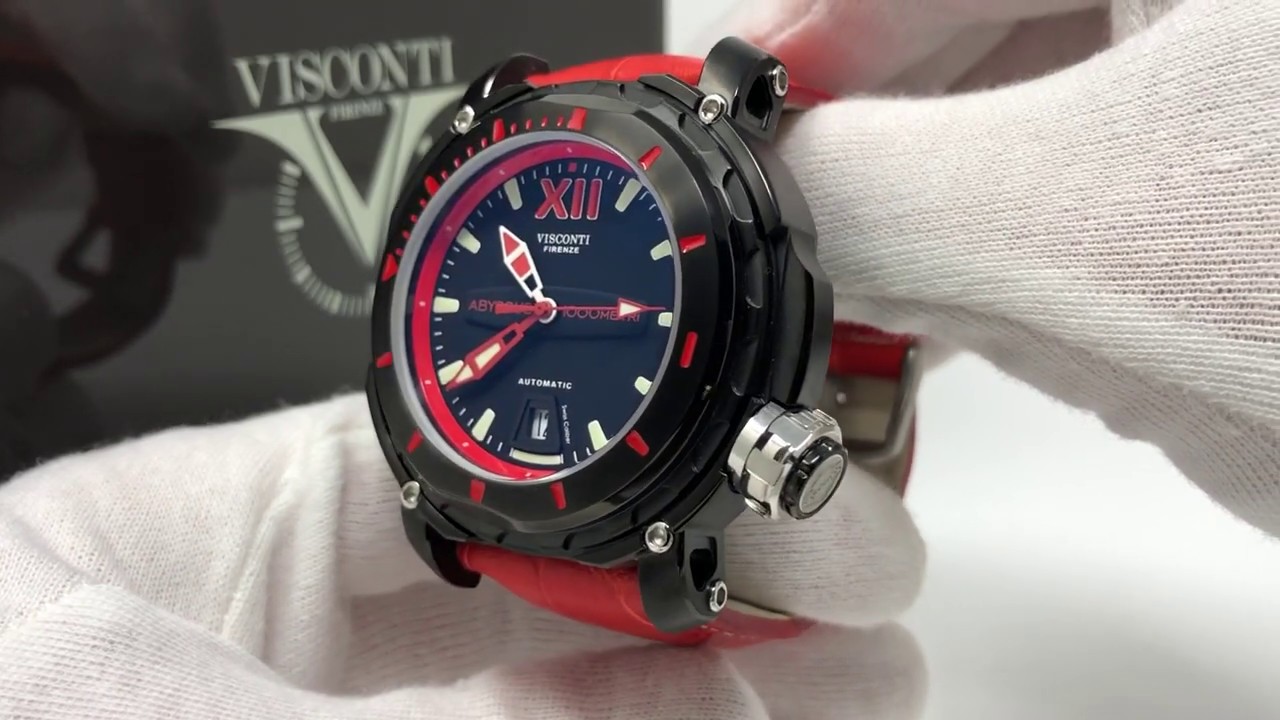 Visconti Automatic Watch Full Dive 1000 PVD Black Red KW51-03