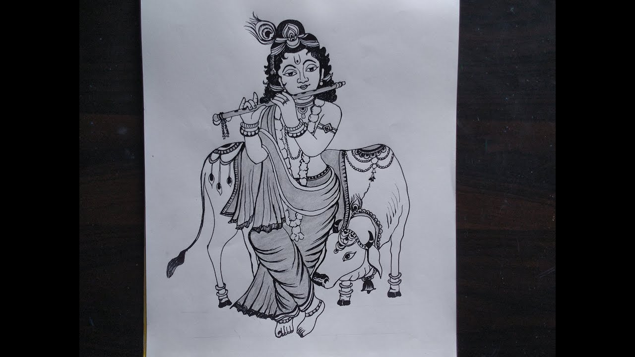 Easy line art drawing of lord Krishna ll How to draw Krishna janmashtami drawing -step by step