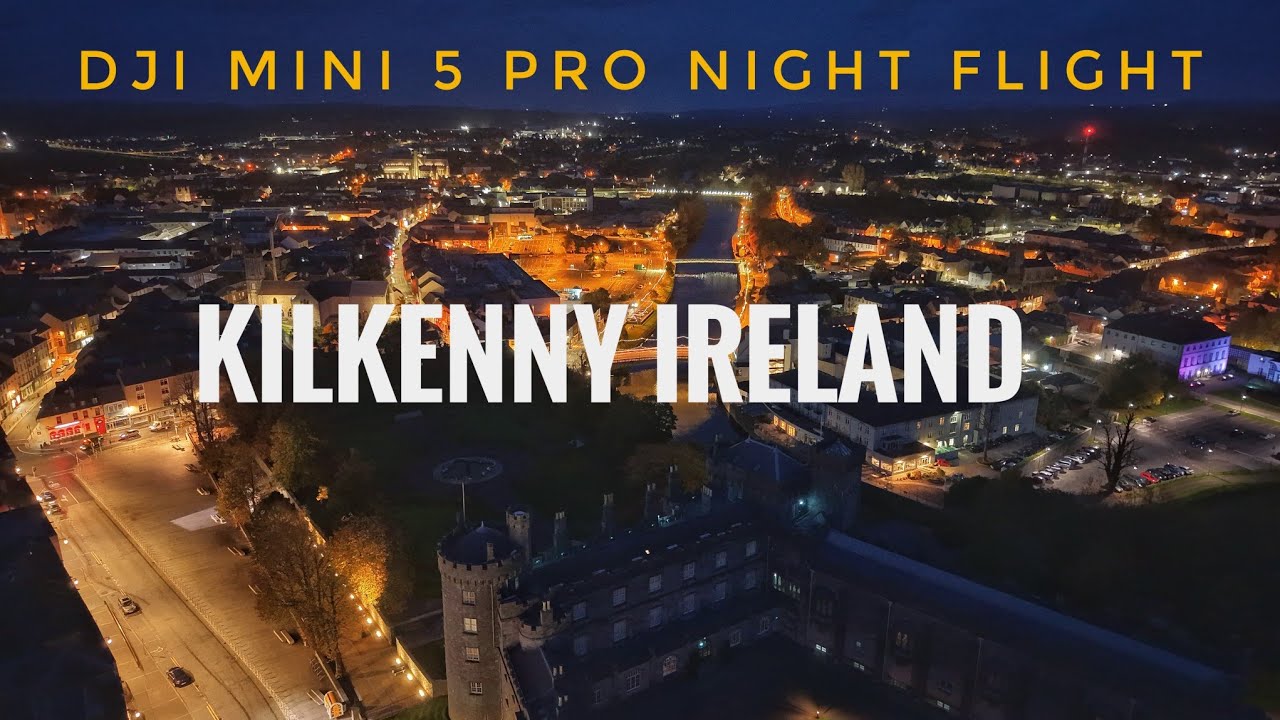 KILKENNY IRELAND AT NIGHT 4K AERIAL VIEWS 