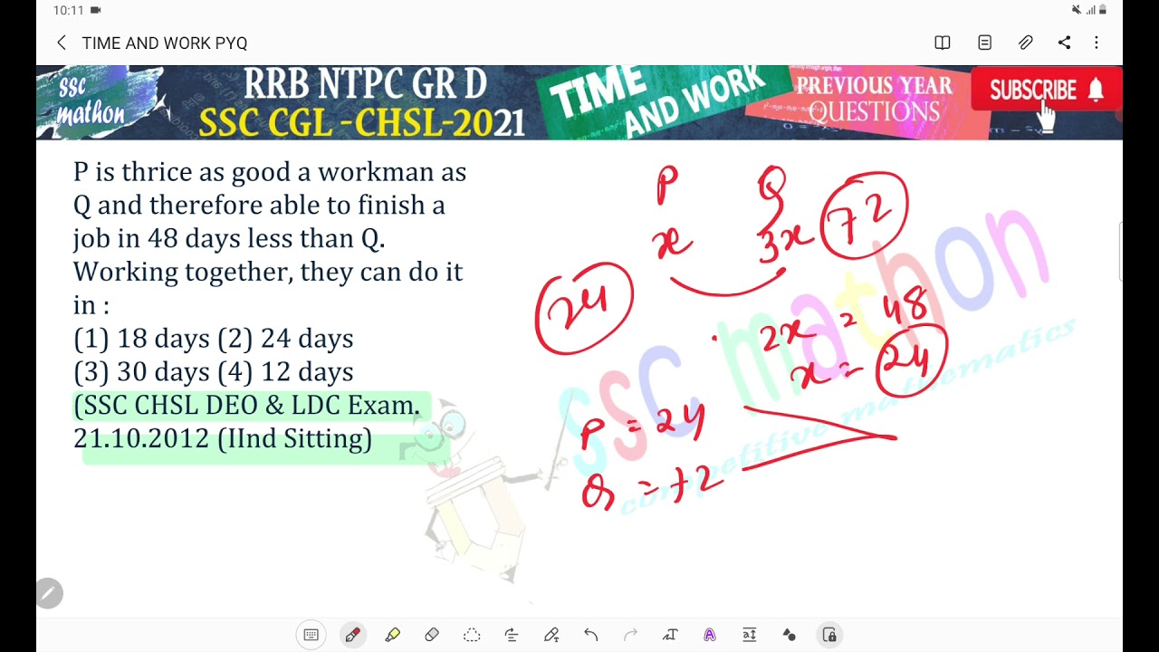 P is thrice as good a workman as and therefore able to finish ajob in 48 days less than Q