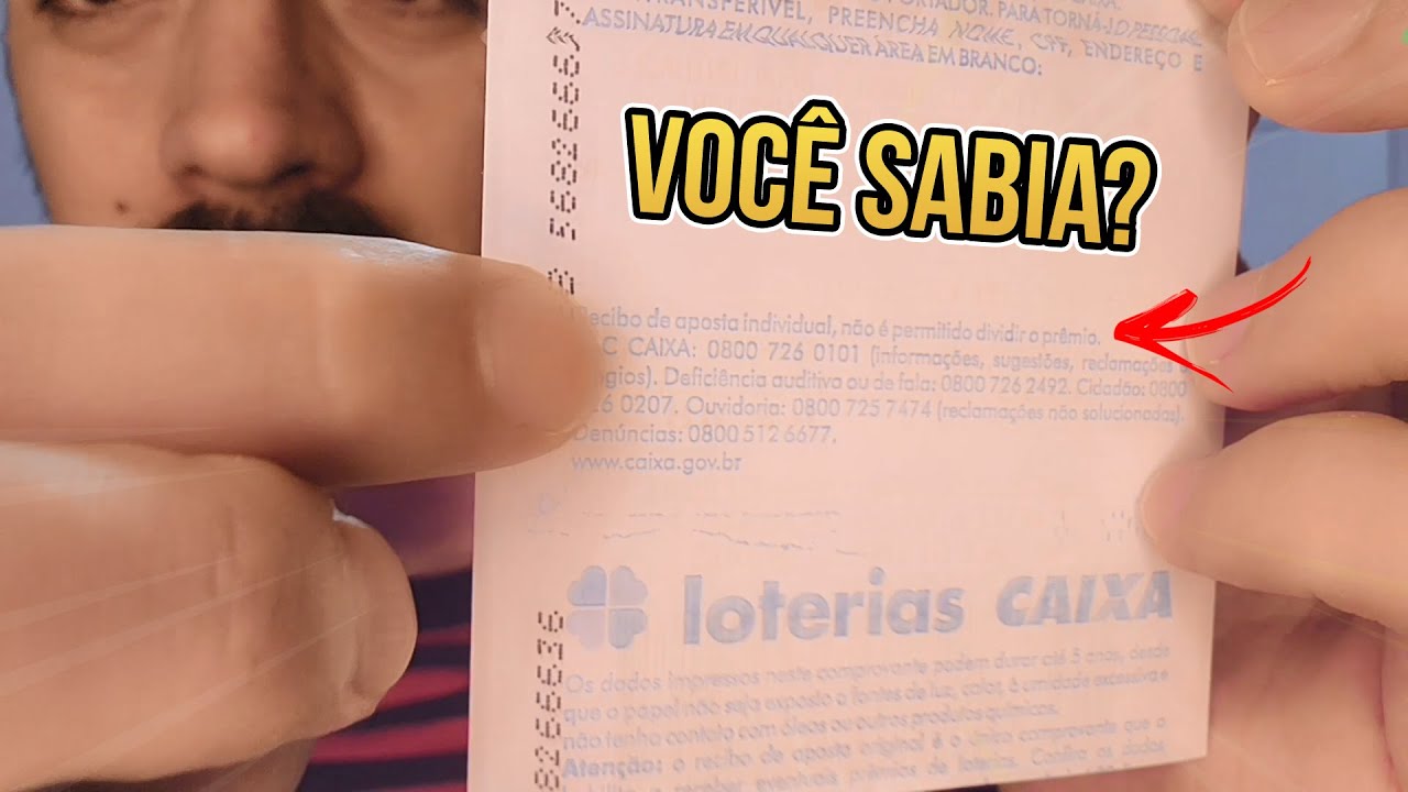 RECIBO DE APOSTA INDIVIDUAL NÃO É PERMITIDO DIVIDIR O PRÊMIO DA LOTERIA