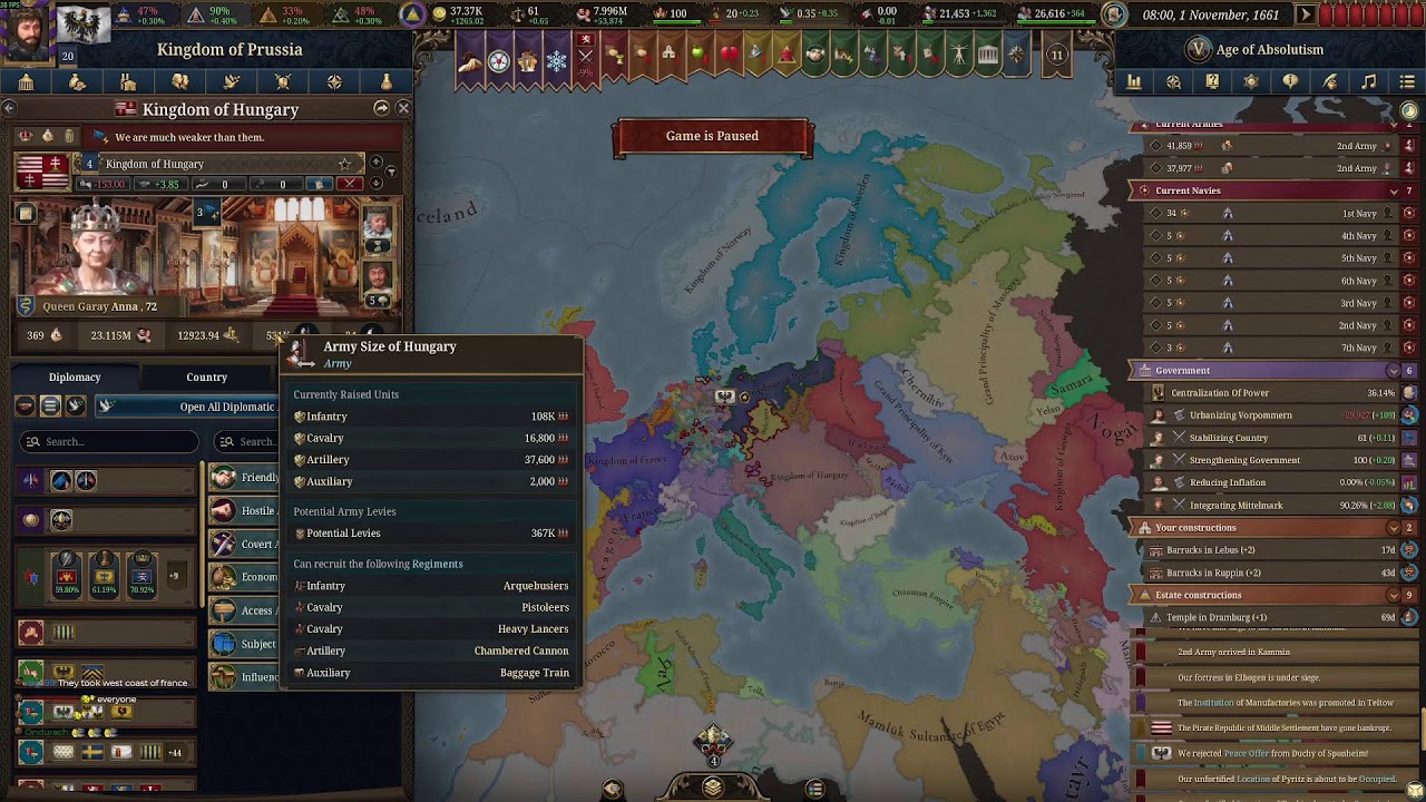 EU5 THE KINGDOM OF GREAT PRUSSIA UNDER DANGER! VERY HARD AI 1.1 PATCH!