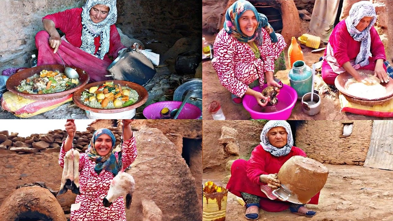 كسكسو ناس زمان بالقمح بطريقه عجيبة😯 تعصبات على عروستها معرفتش تشوط راس🤣 اوكوك كتوحم على شفنج🤣😂