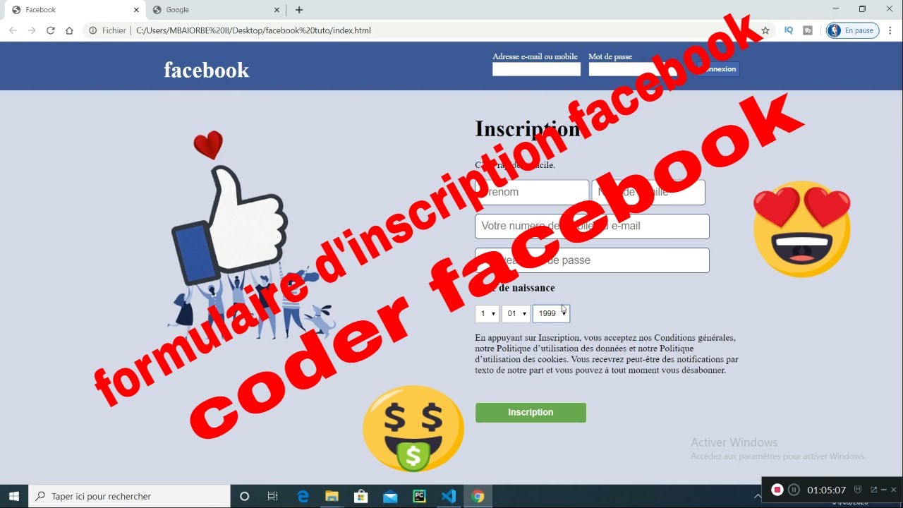 [HTML et CSS 2020] :Exercice #2 comment coder la page d'accueil facebook