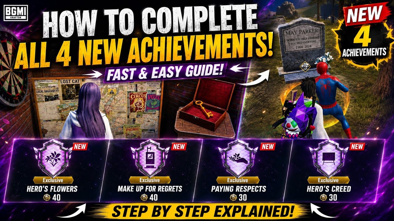 🔥 HOW TO COMPLETE ALL 4 NEW SPIDER-MAN ACHIEVEMENTS IN BGMI & PUBG | ALL LOCATIONS | EASY GUIDE