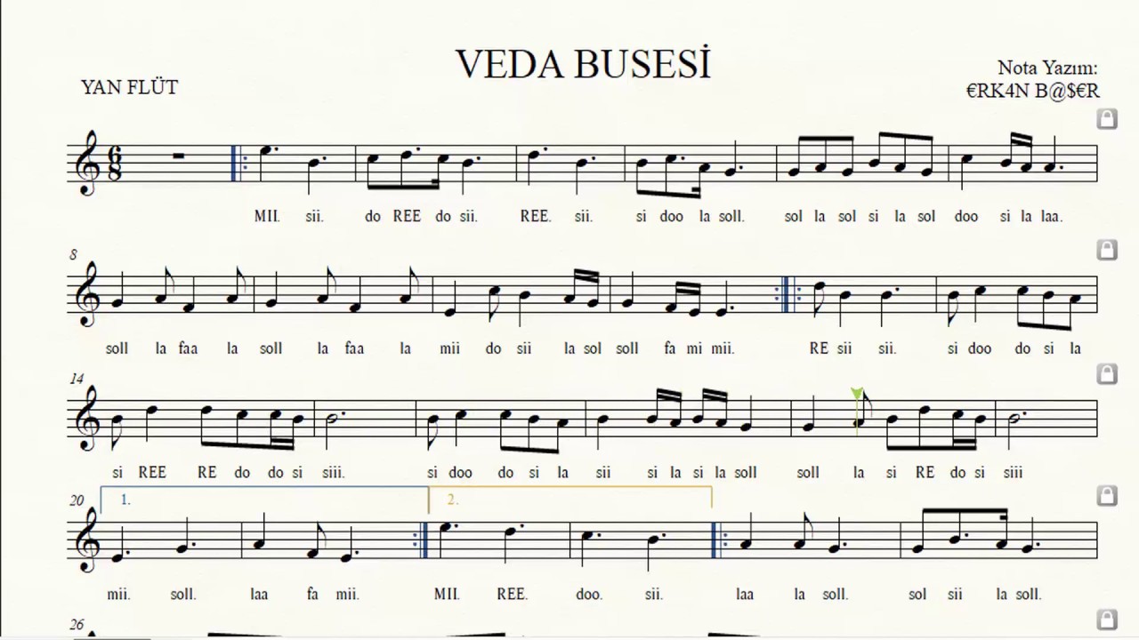 VEDA BUSESİ yan flüt NOTALARI eşlikli