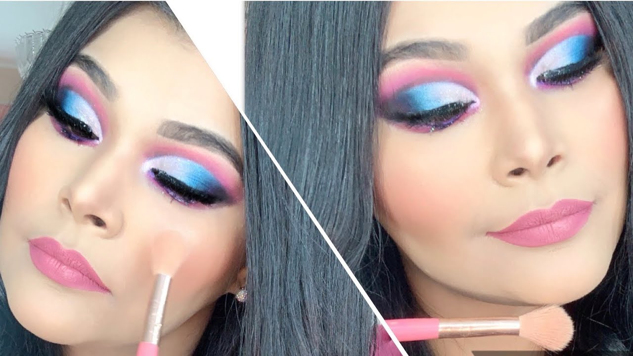 Tutorial de maquillaje rosa, azul y lila 💜