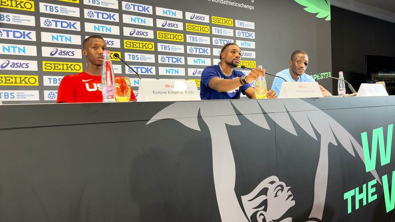 2023 Worlds men’s 200m press conference after Noah Lyles gold