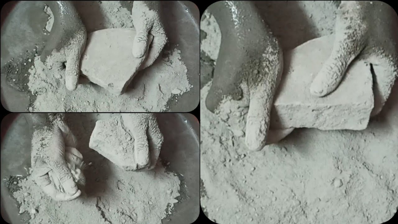 Crunchy Pure Cement Dry Crumbling on Paste & Paste/Mixing Playing ASMR #1007