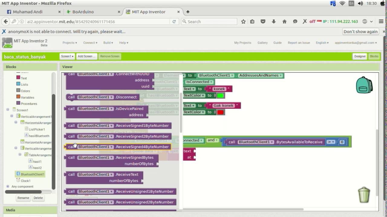 App inventor 2 : Receive Multiple data from Arduino via Bluetooth