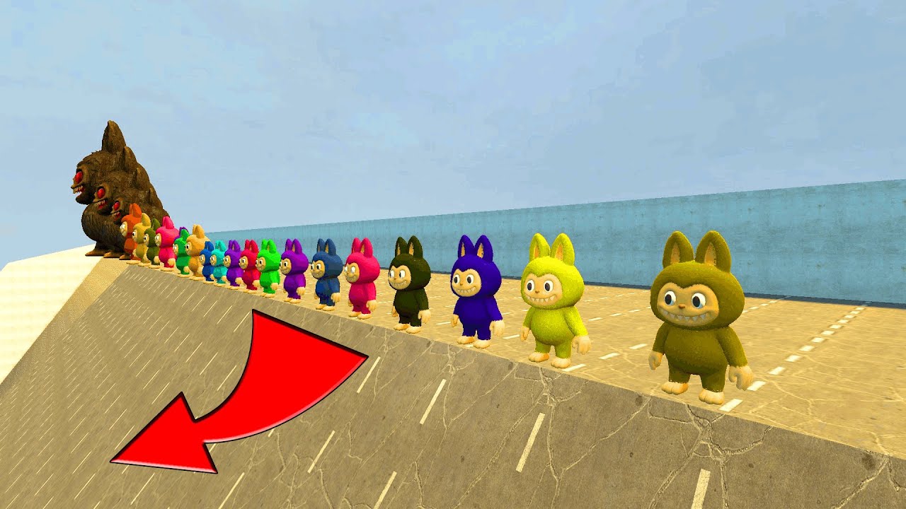 KICKING ALL LABUBUBU DOWN GIANT SLIDE IN GARRYS MOD !
