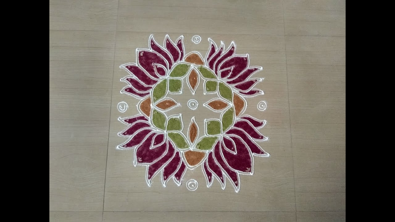 LOTUS RANGOLI DESIGNS WITH DOTS FOR VARALAKSHMI FESTIVAL/Rangoli designs easy/Festival rangoli