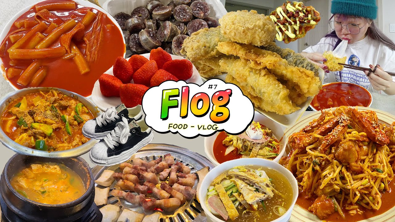 [푸로그]배터지는 일주일먹방🔥치즈튀김+흑돼지구이+크로플+두루치기+떡볶이+순대+딸기+순살아구찜+하연옥냉면+청국장 등등! 택배언박싱(ENG,JP SUB)
