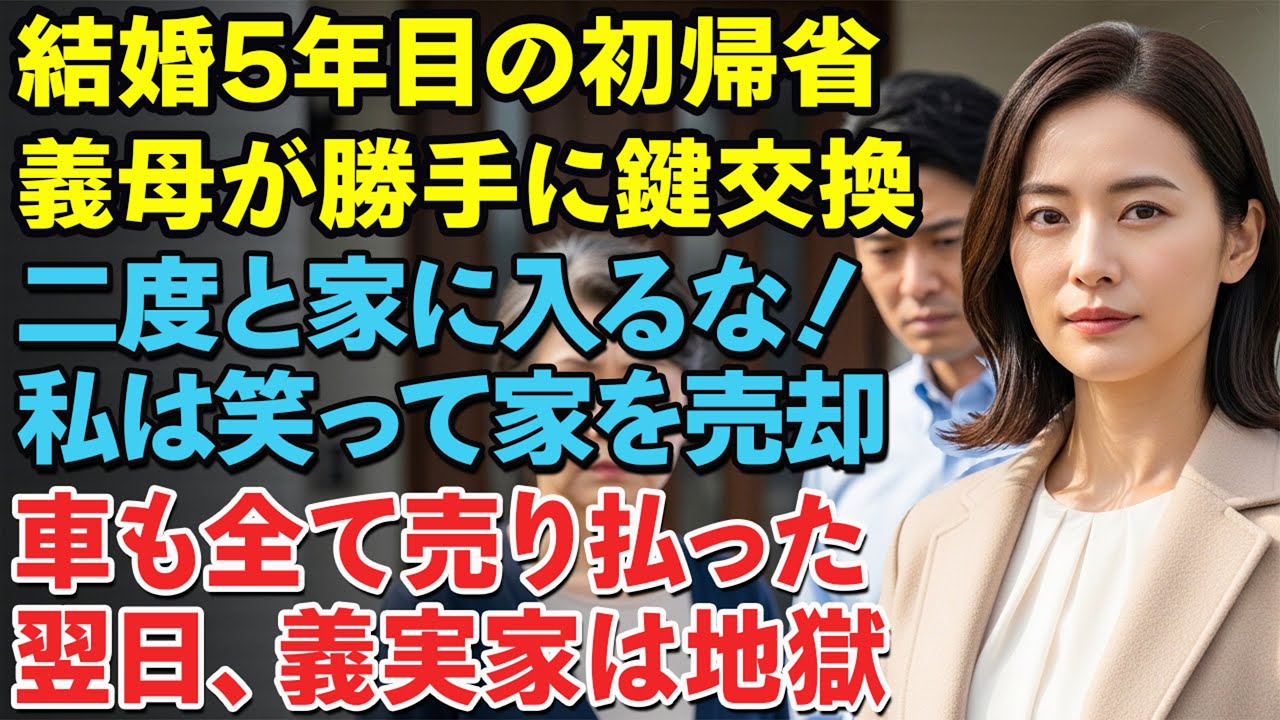 結婚5年目で初めて実家に帰省し戻ると、義母が勝手にドアロックを交換し「二度と入るな！」と脅した――私は淡々と笑って背を向け、家と車を売却。翌日、義実家は地獄を見た…