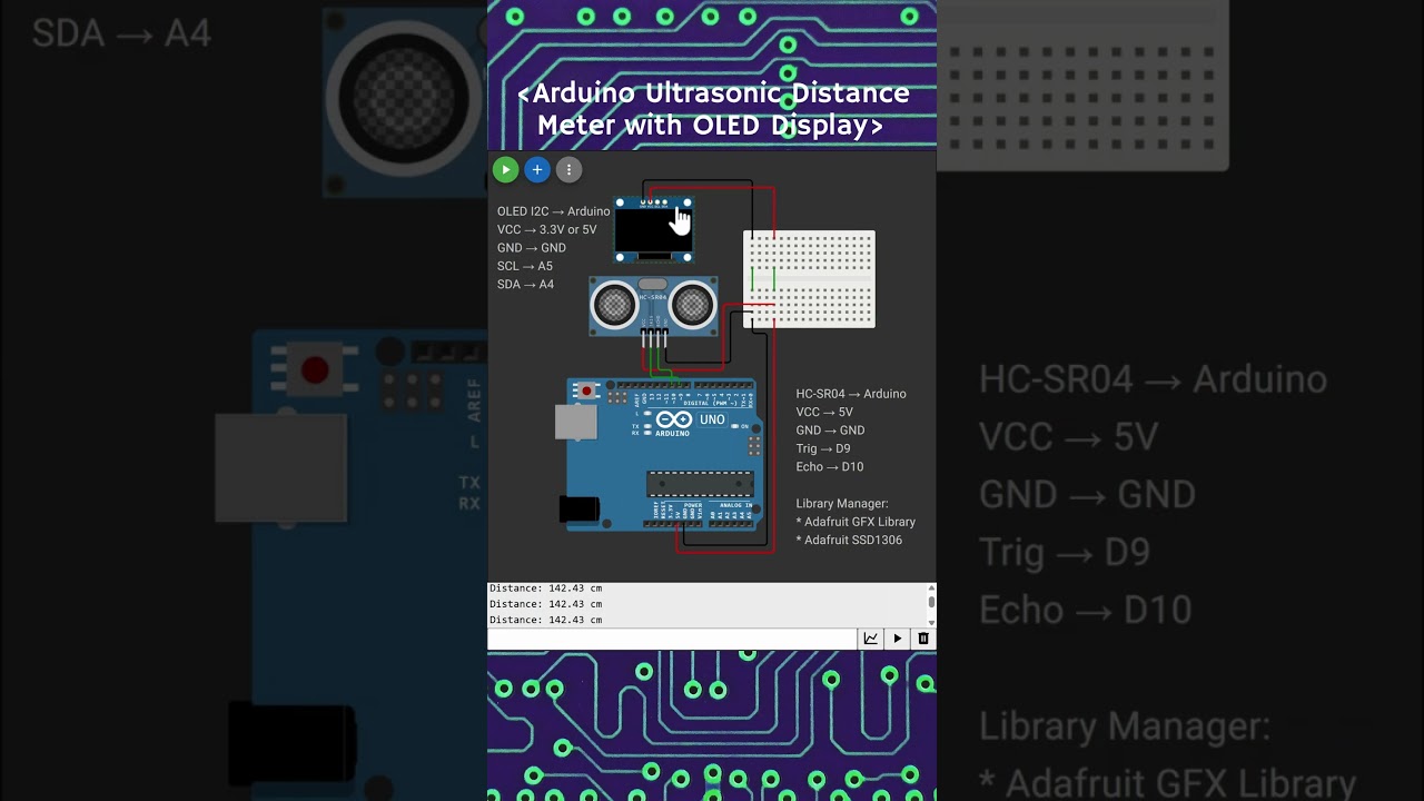 Arduino Ultrasonic Distance Meter with OLED Display  #arduino #ultrasonicsensor