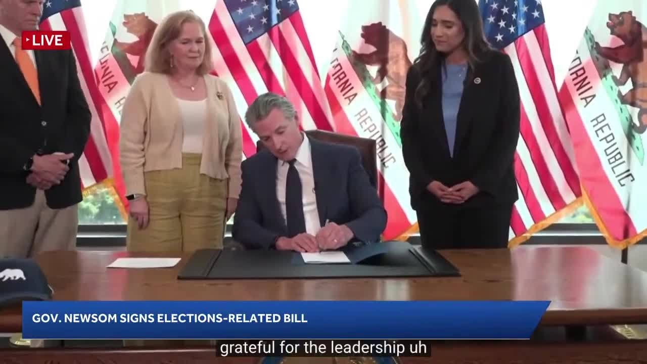 Newsom signs California election law before Tuesday primary, aiming to block federal interference