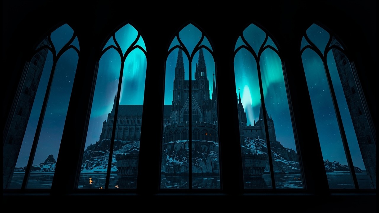 Imperial Gothic Castle Under Northern Lights | 55 BPM Piano 🌌