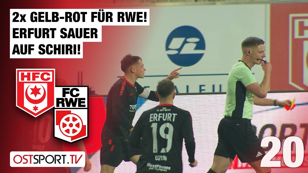 Erfurt sauer auf Schiri! 2x Gelb-Rot für RWE: Hallescher FC - Rot-Weiß Erfurt | Regionalliga Nordost