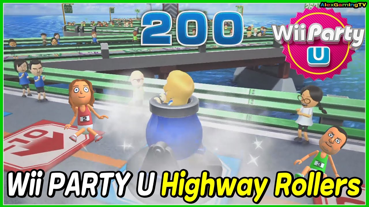 Wii Party U Highway Rollers gameplay (Advanced Com) Peach vs Alice vs Massimo vs Merrick