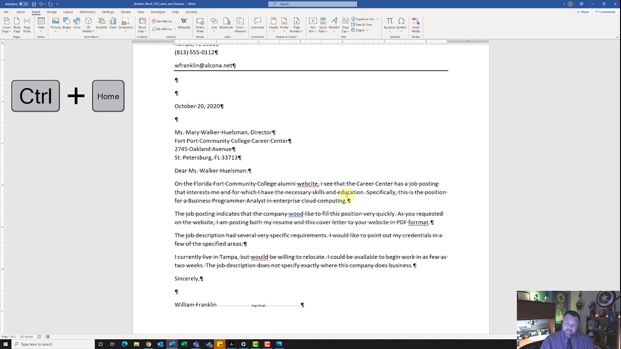 Word 365 Chapter 12 Letter and Resume Grader Project Walkthrough