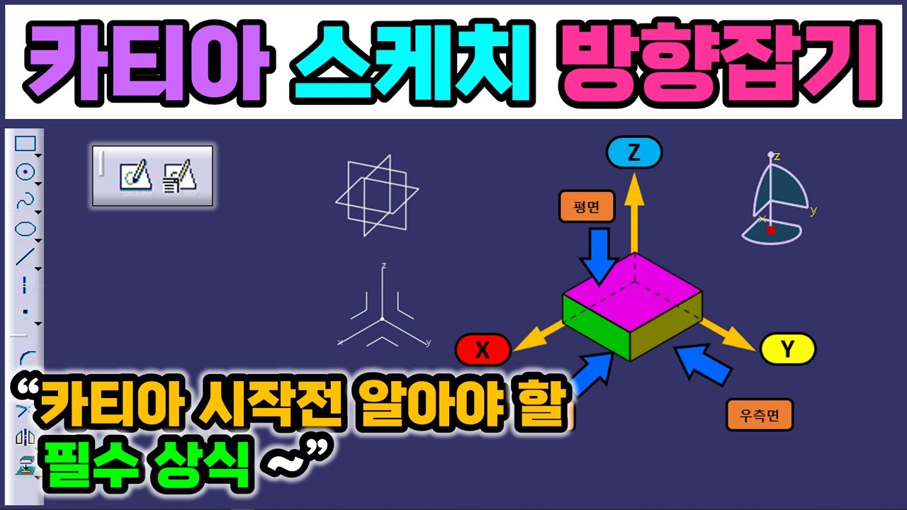 카티아 스케치 _ 정면, 우측면, 평면 방향 잡는 법, 매번 헷갈리시죠? 정확하게 제대로 잡는 방법 알려드릴게요~ [CATIA]