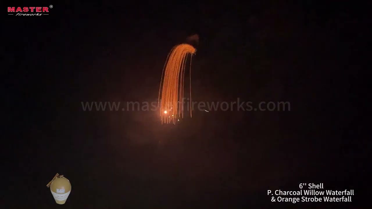 6‘’ Shell - P. Charcoal Willow Waterfall & Orange Strobe Waterfall #fireworks