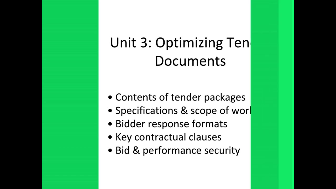 Tendering Procedures and Bid Evaluation