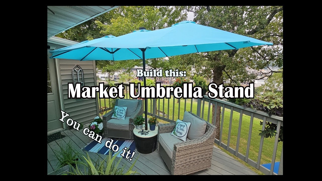 Build this market umbrella planter or side table. Sturdy umbrella base that you can build.