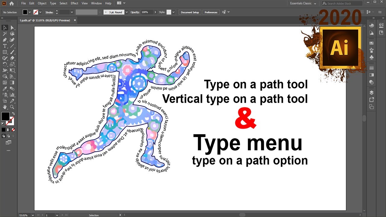 Adobe illustrator class 22 type on a path vertical type on path and type on path option Urdu/Hindi
