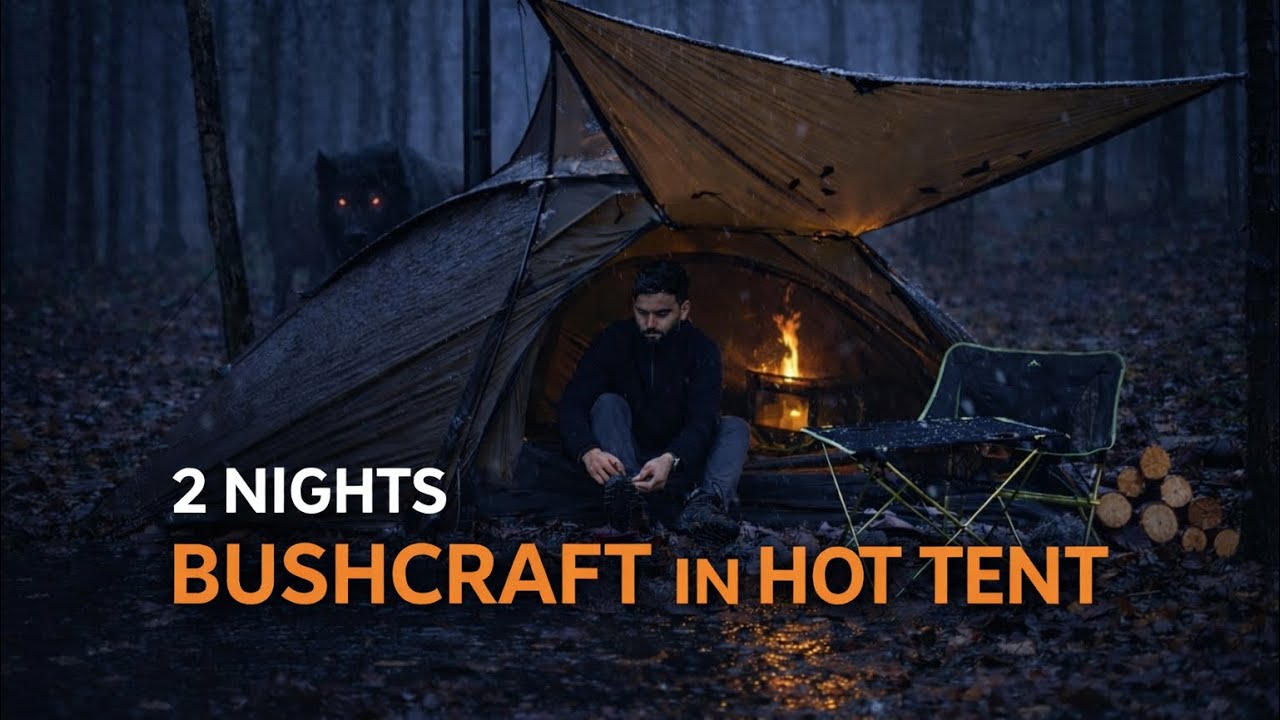  Alone for 2 Nights – Bushcraft Solo Camping in a Cozy Warm Tent🏕️🌧️ #camping #hottent #bushcraft 