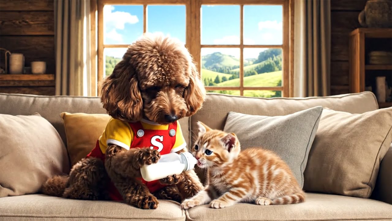 Poodle rescues kitten from deep hole