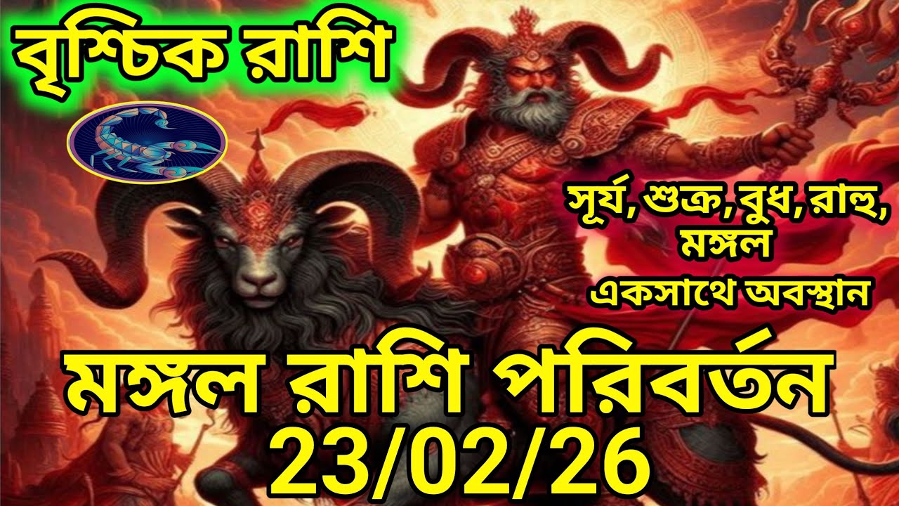 বৃশ্চিক রাশি মঙ্গল রাশি পরিবর্তন 23/02/26।। পাঁচটি গ্রহ একসাথে অবস্থান।।কোনদিকে লাভ কোন দিকে সাবধান।