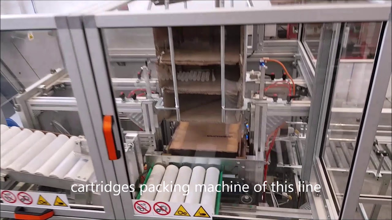 C35E400+INSC400 - Grease cartridges filling + packing into carton boxes