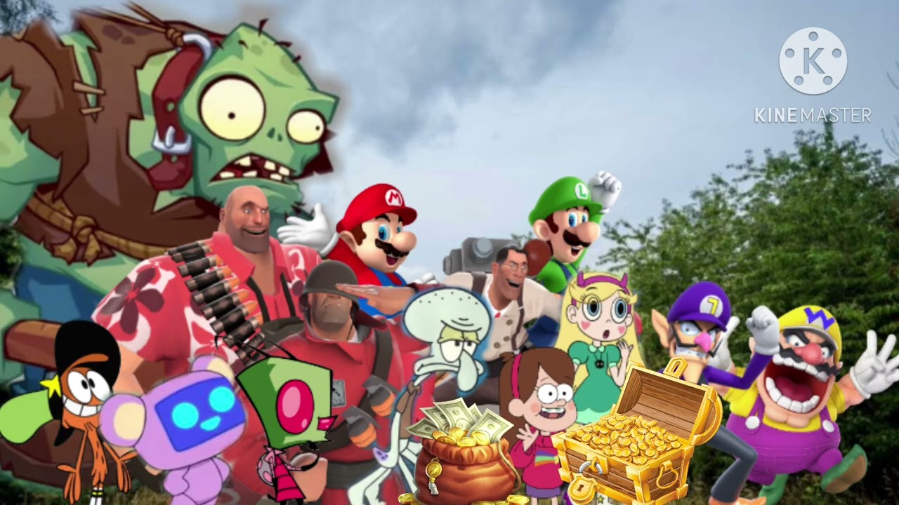 Wario and Friends die in the grasslands by a gargantuar after finding and stealing his loot