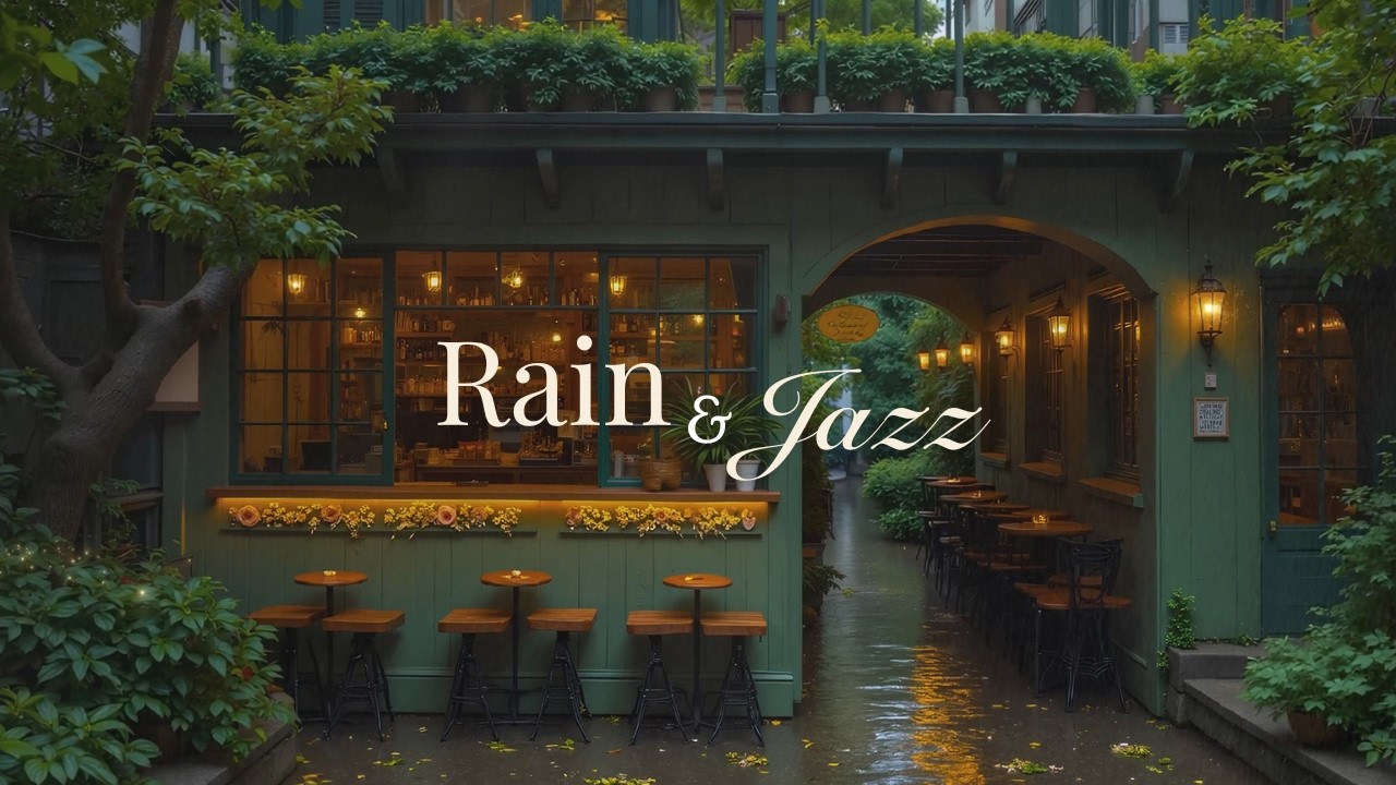 Relaxing Outdoor Cafe Music For Stress Relief🌤️Rain Ambience with Gentle Tranquill Jazz To Calm Mind