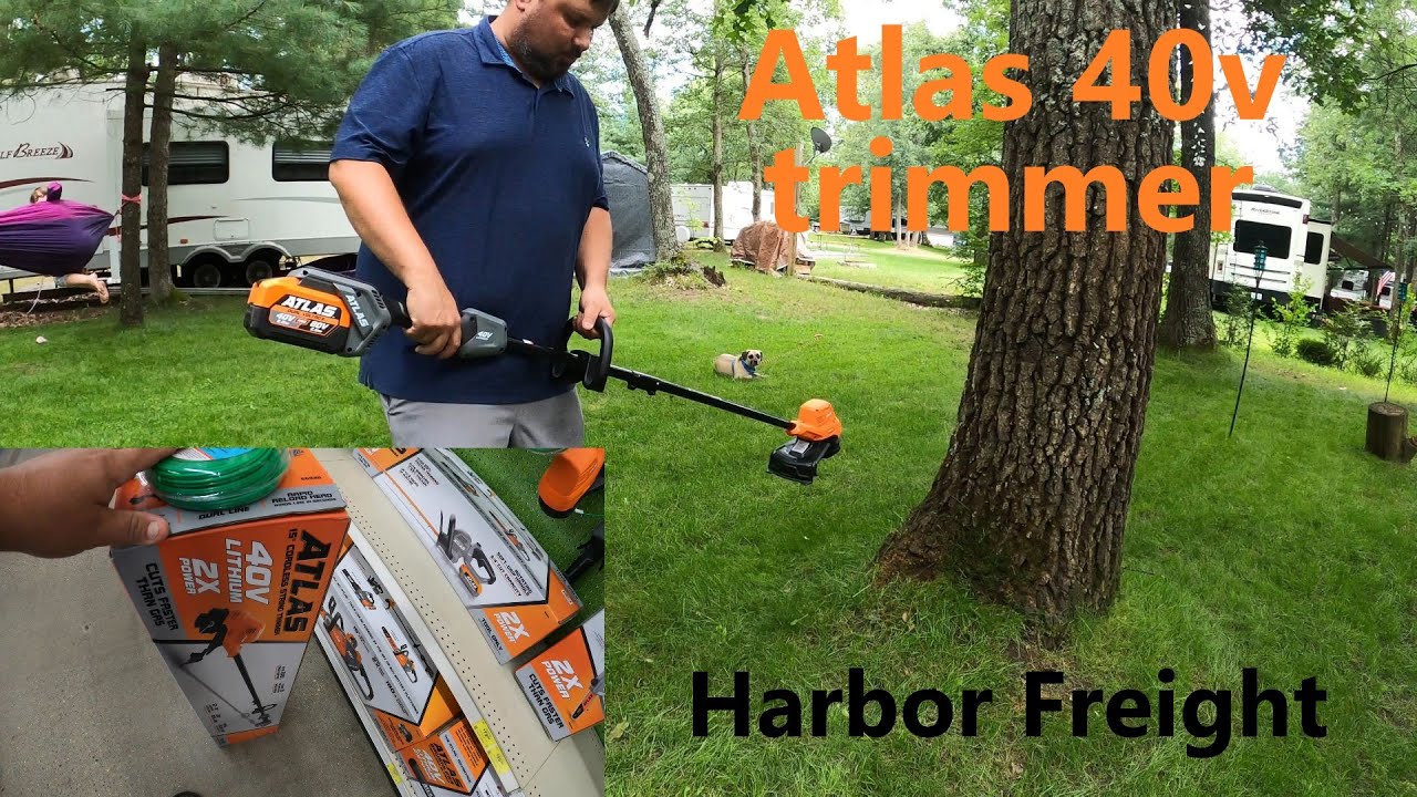 Atlas 40v string trimmer unboxing and review. Harbor Freight