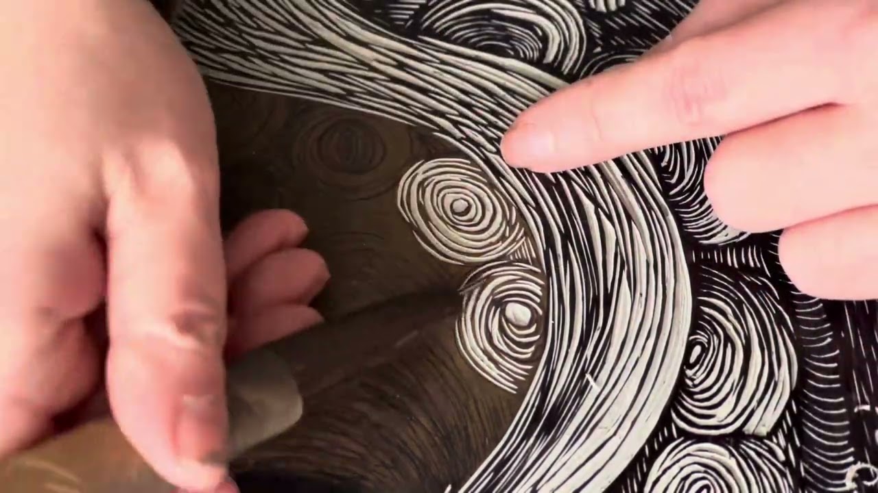 Cutting Huge Lino Block ‘Giant Octopus II’ with #asmr